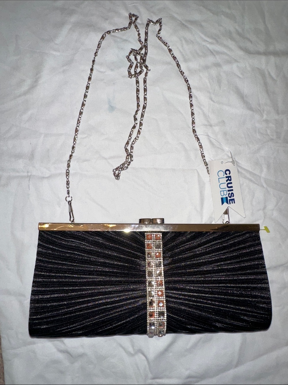 Cruise Club Black Evening Clutch with Rhinestone Trim